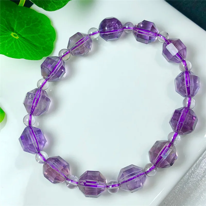 

1 Pc Fengbaowu Natural Amethyst Bracelet Faceted Beads Crystal Reiki Healing Stone Jewelry Gift For Women Men