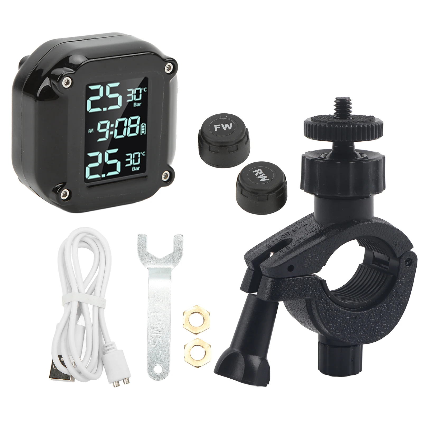 

Motorcycle Tire Pressure Monitor System with 2 Sensor USB Charging LCD Screen IP67 Waterproof TPMS for Safety Driving