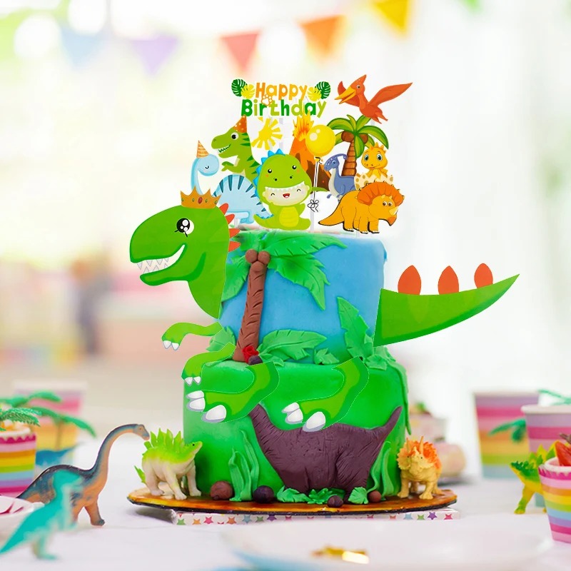 

Dinosaur Theme Cake Topper Birthday Favors Cartoon Dino Jungle Cake Decoration Kids Boy Baby Shower Birthday Party Supplies