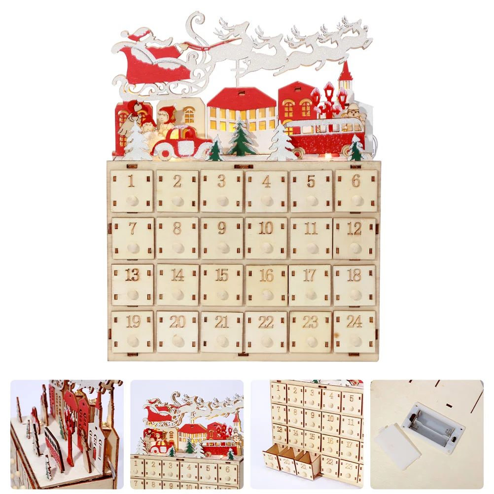 

Christmas LED Wooden Advent Calendar Wood House Xmas Countdown Calendar With Drawers Countdown Walnut Clip Wooden Craft Decor