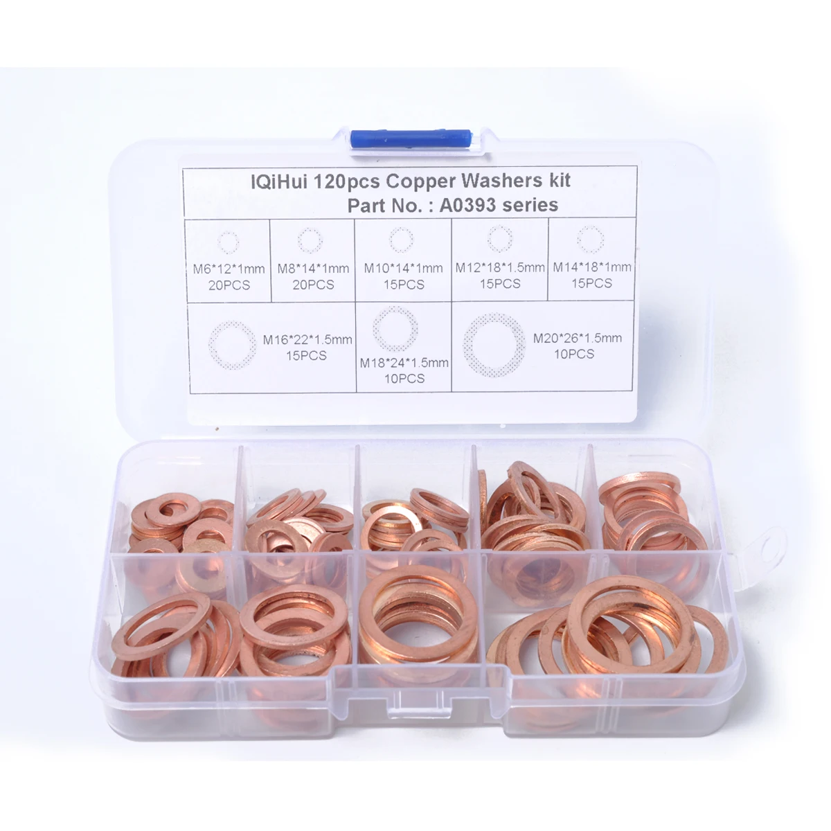 

Шайбы Медные твердые, 8 размеров, 120 шт.