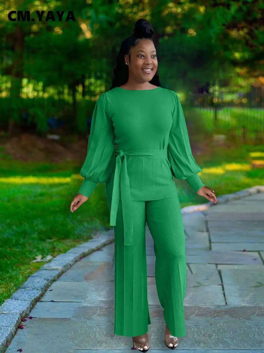 

Женский спортивный костюм CM.YAYA, футболка с длинным рукавом-фонариком, широкие штаны