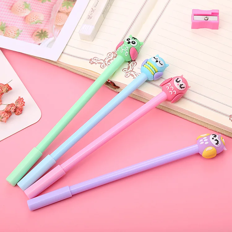 

50Pcs Black Gel Ink Rollerball Pens Cartoon Kawaii Stationery Owl Cute Pen School Students Children Pens