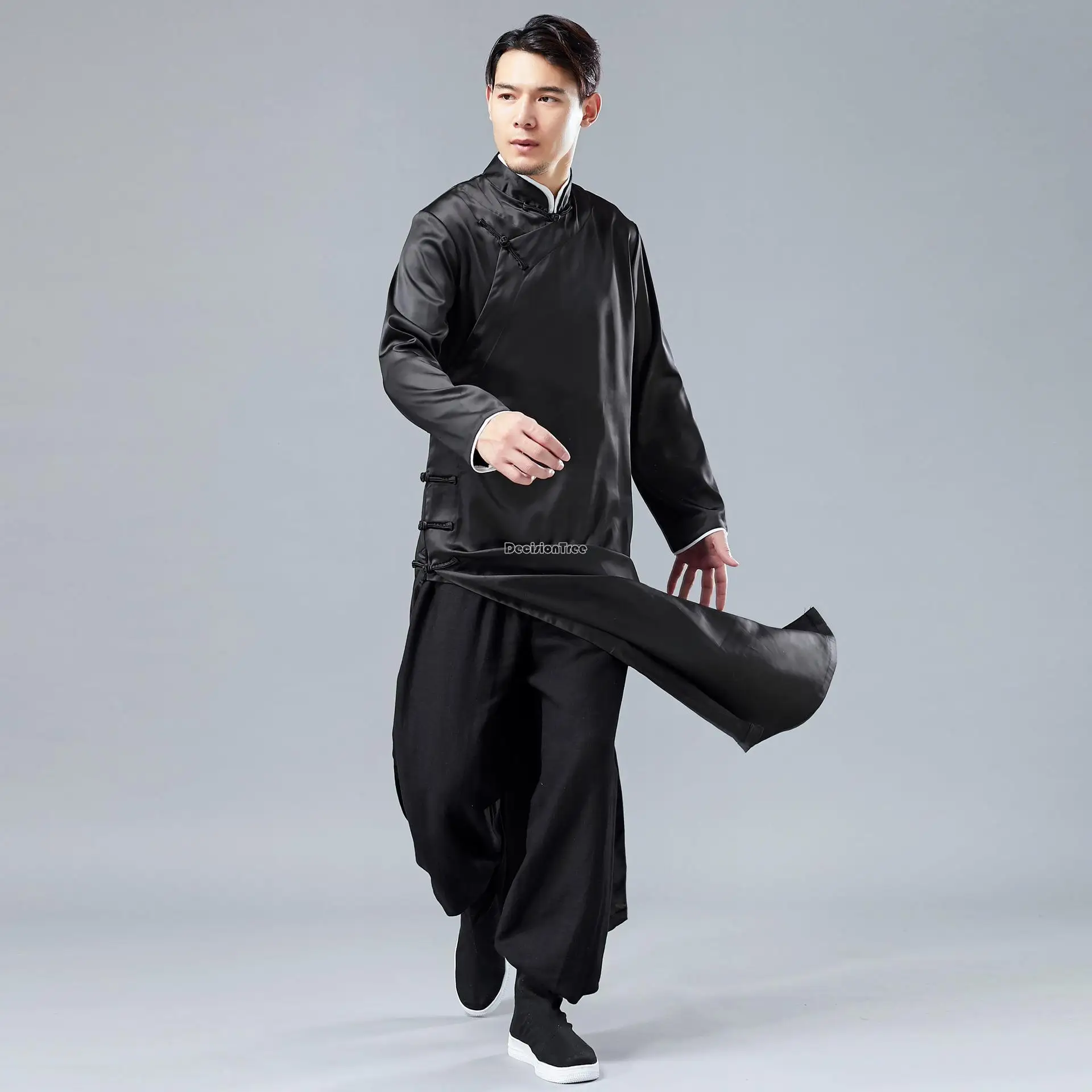 chinese style satin gown men Kung fu robe costume ancient robe leisure national costume traditional Tai chi clothing