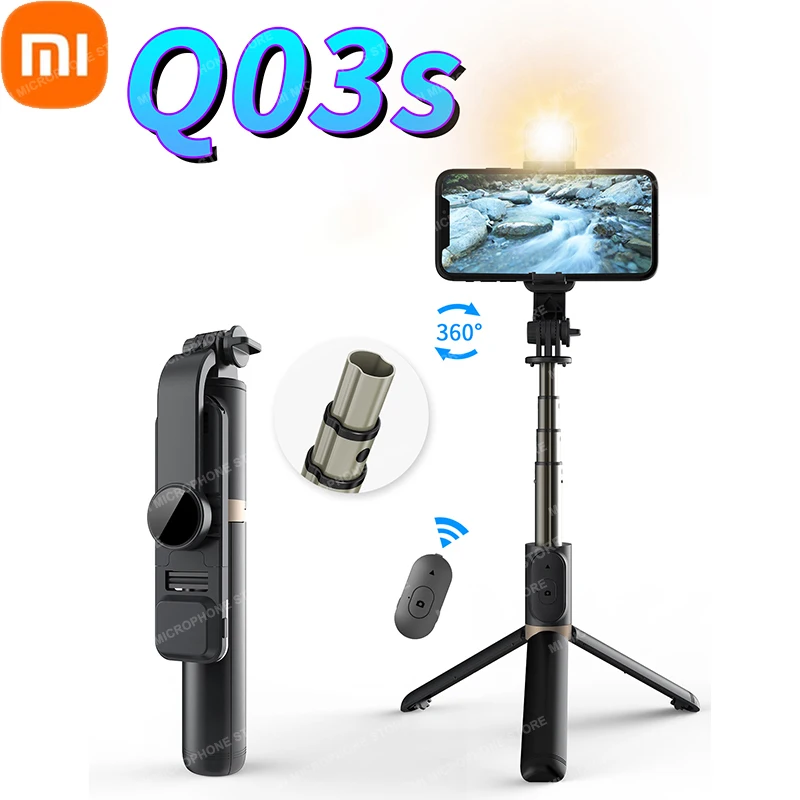 

Xiaomi Q03S Bluetooth Selfie Stick Expandable Mini Tripod With LED Fill Light And Shutter Remote Control For Huawei Android IOS