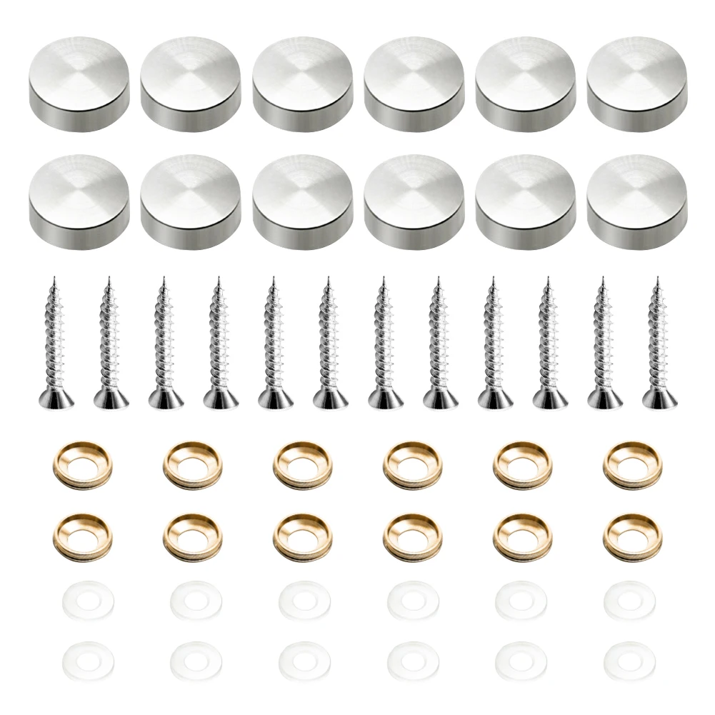 

12pcs Glass Furniture Rustproof Fixed Stainless Steel Non-Slip Washer Mirror Screw Set Home Decor Decorative Cap Universal