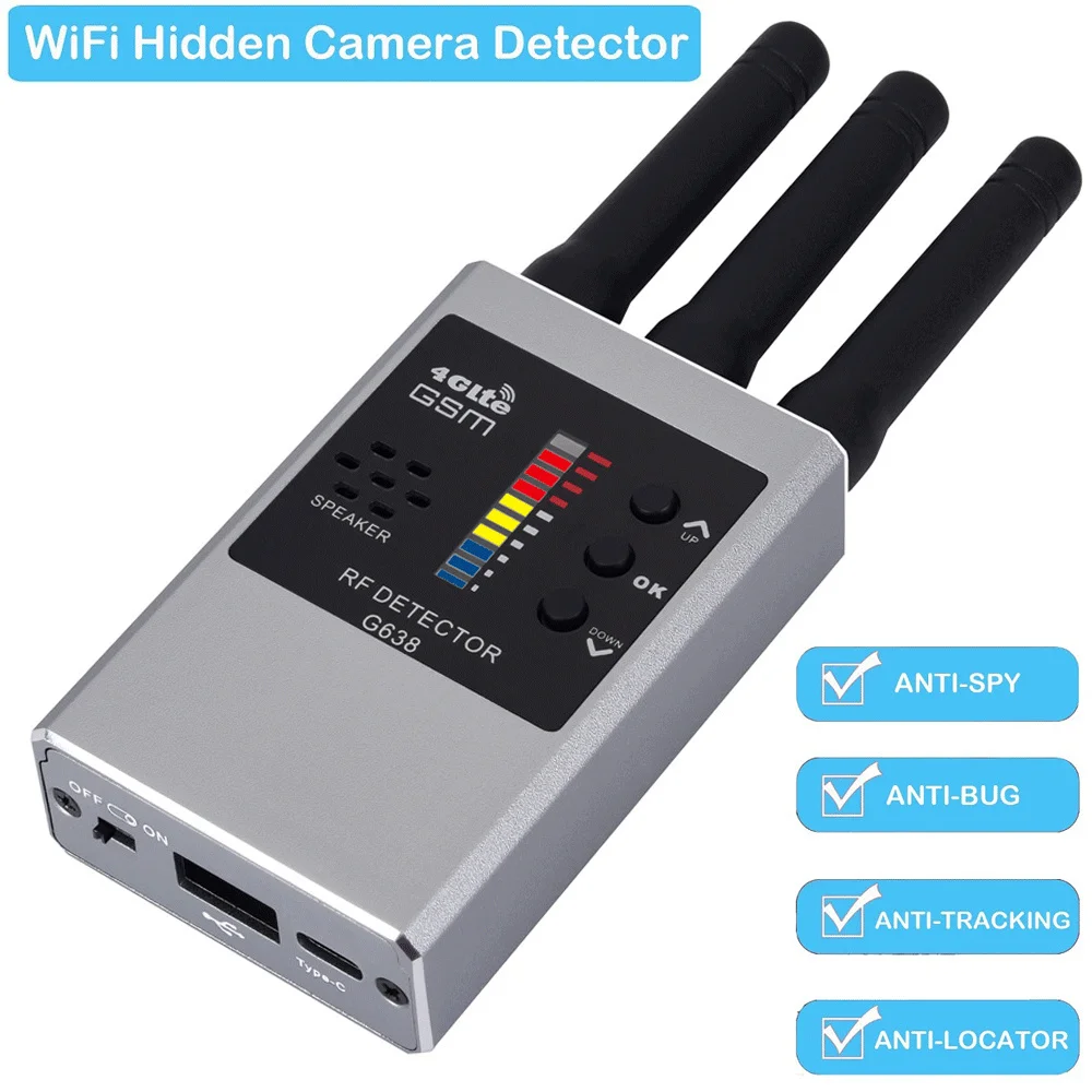 Detector de señal RF Wifi, cámara oculta, antiespía, barredora, teléfono móvil, dispositivo de escucha inalámbrico, rastreador GPS