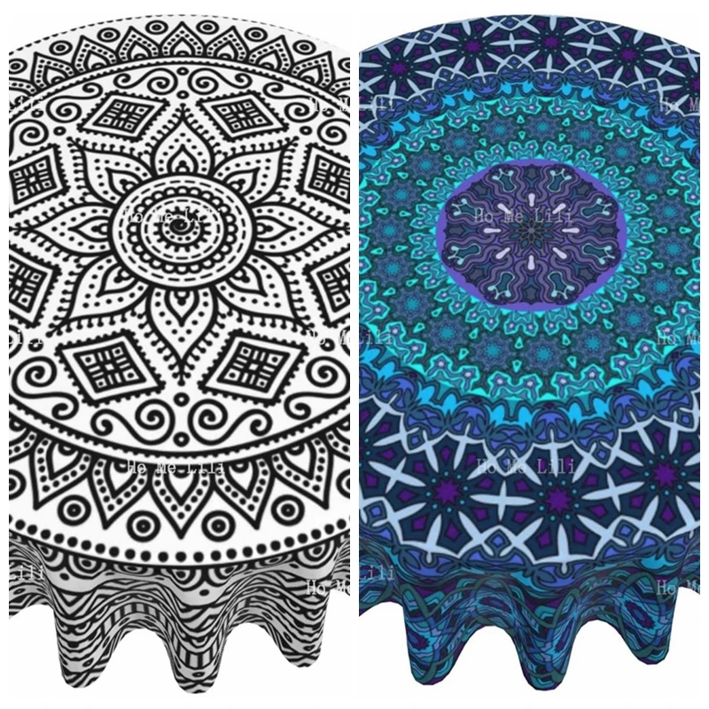 

Blue Classical Mandala Round Tablecloth Peacock Mandala Table Covers For Dining Wedding Restaurant Party Buffet Picnic