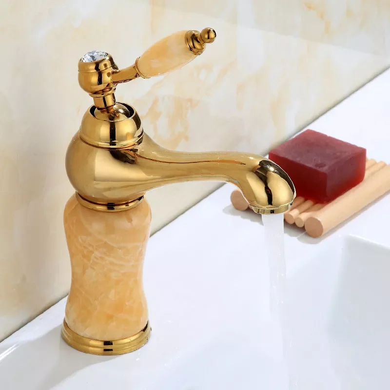 

Gold & Rose Gold Jade article Bathroom Decorating Faucet Single handle Single Hole Sink Basin Faucet Bathroom Accessories
