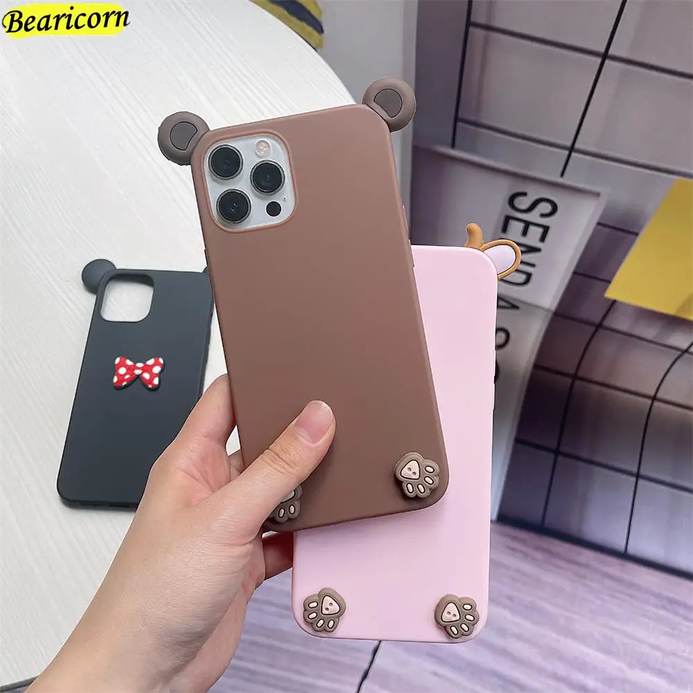 

Cute 3D Cartoon Phone Case For Xiaomi Mi 11 11i 11X 10 10T Lite 10i 10S 9T 9 SE 11T 12 Pro Soft Silicone Bear Ear Back Cover