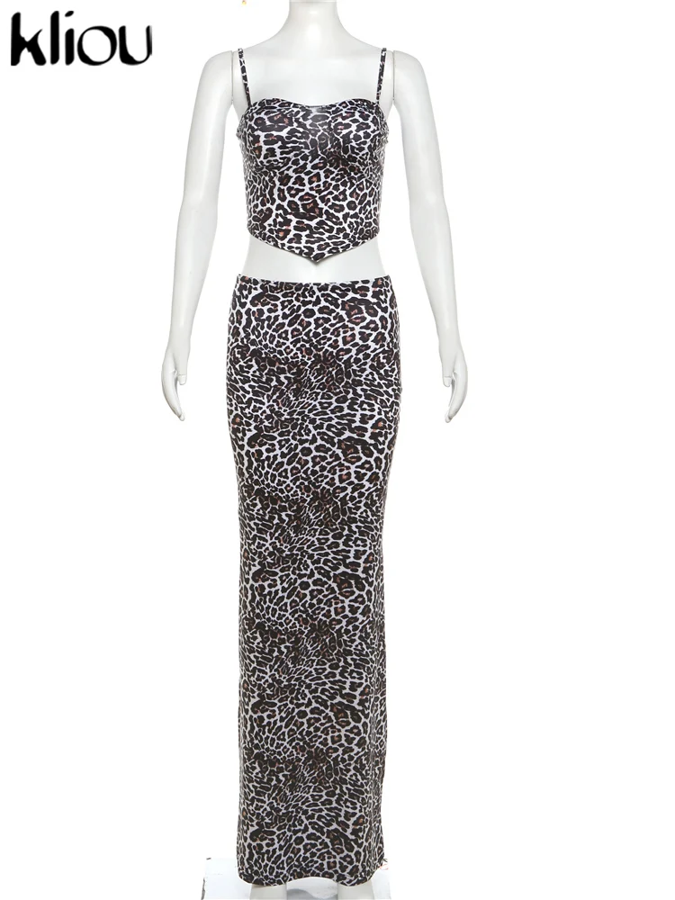 Женский комплект из 2 предметов с леопардовым принтом и юбки высокой талией