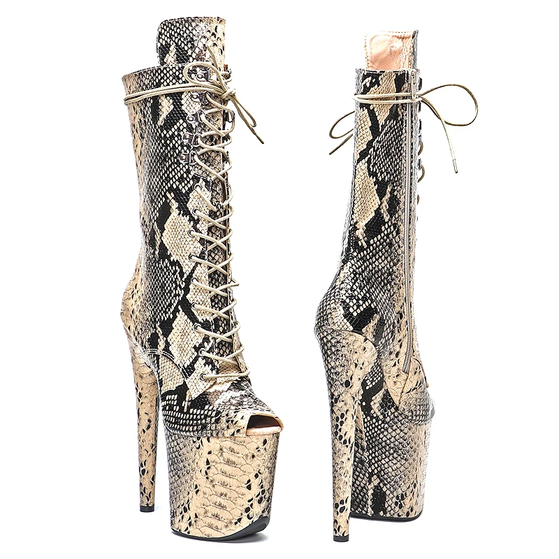 Leecabe  20CM/8inches Snake Upper  Pole dancing shoes High Heel platform Boots small open toe Pole Dance booties