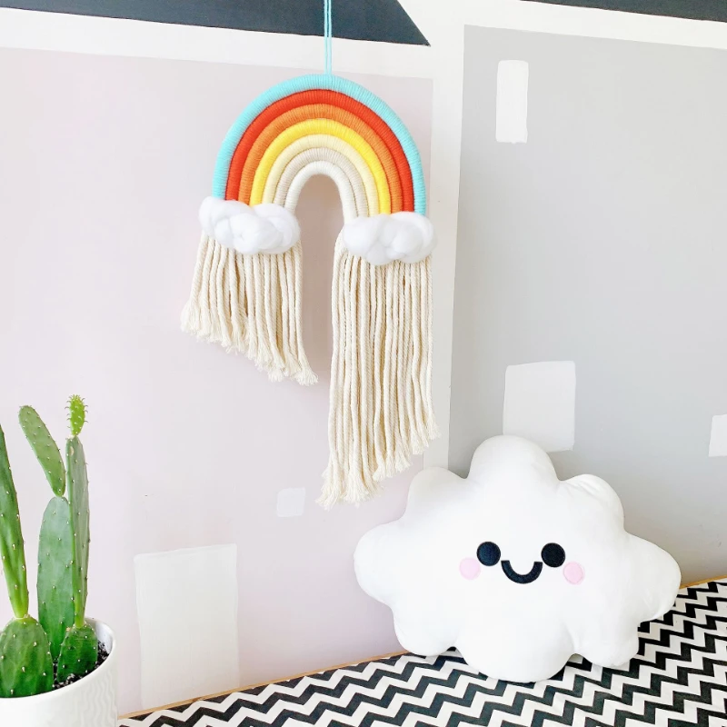 

Color Weave Rainbow Clouds Tassel Pendant Nordic Home Decoration Accessories Kawaii Bedroom Rainbow Clouds Wall Hanging Decor