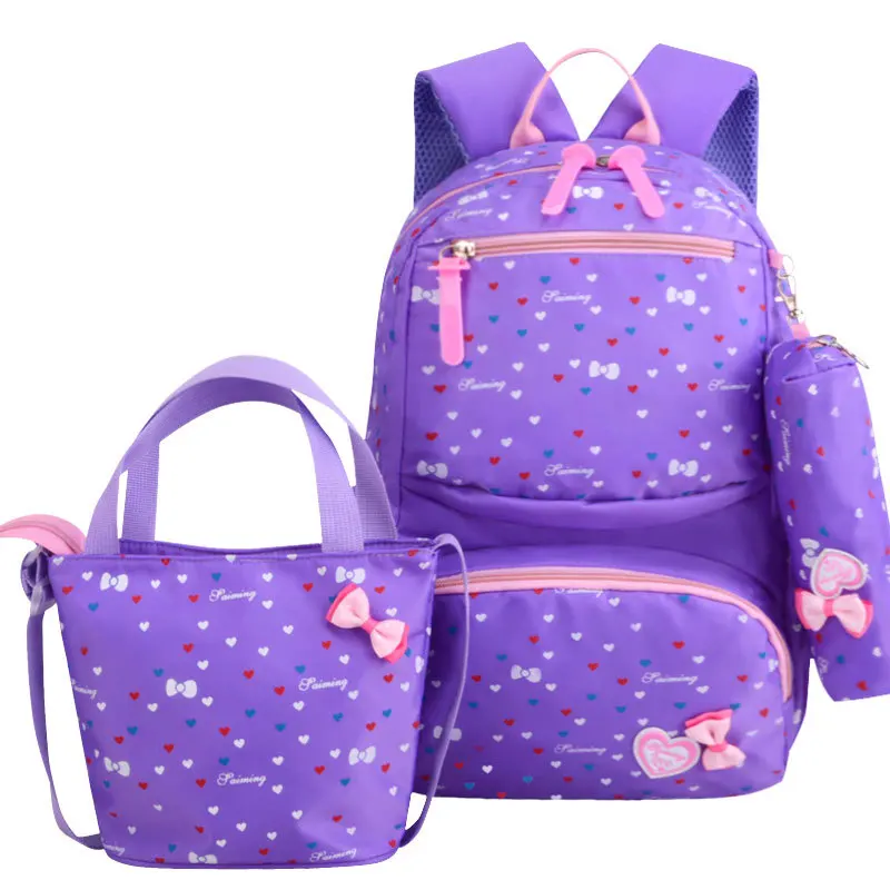3pcs/set Teenagers girls bow Kids Cute backpacks girl book bag for fashion dot print children waterproof school bags sac mochila