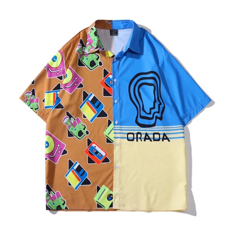 

Fashion Hawaiian Beach Shirt Men's Clothing Cartoon Print Short Sleeve Hawaiian Shirts Men Loose Summer Hip Hop Pattern Shirt