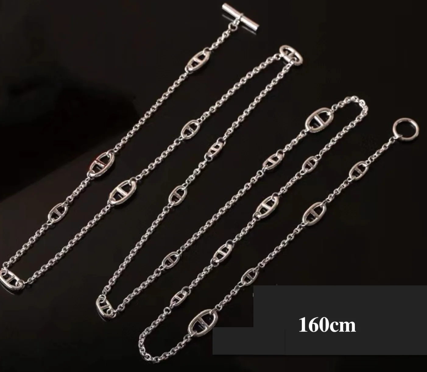 

160cm High Quality 925 Silver Plated 18K Platinum Necklace Pig Nose Serial Clavicle Sweater Chain Silver Jewelry Gift