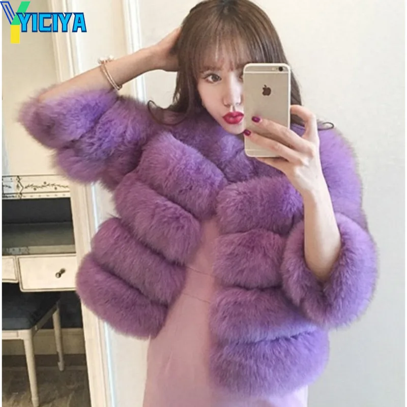 yiciya S-5XL Mink Coats winter Fluffy Black Faux Fur Coat Women Elegant Thick Warm Faux Fur Jackets For Women jacket crop Tops