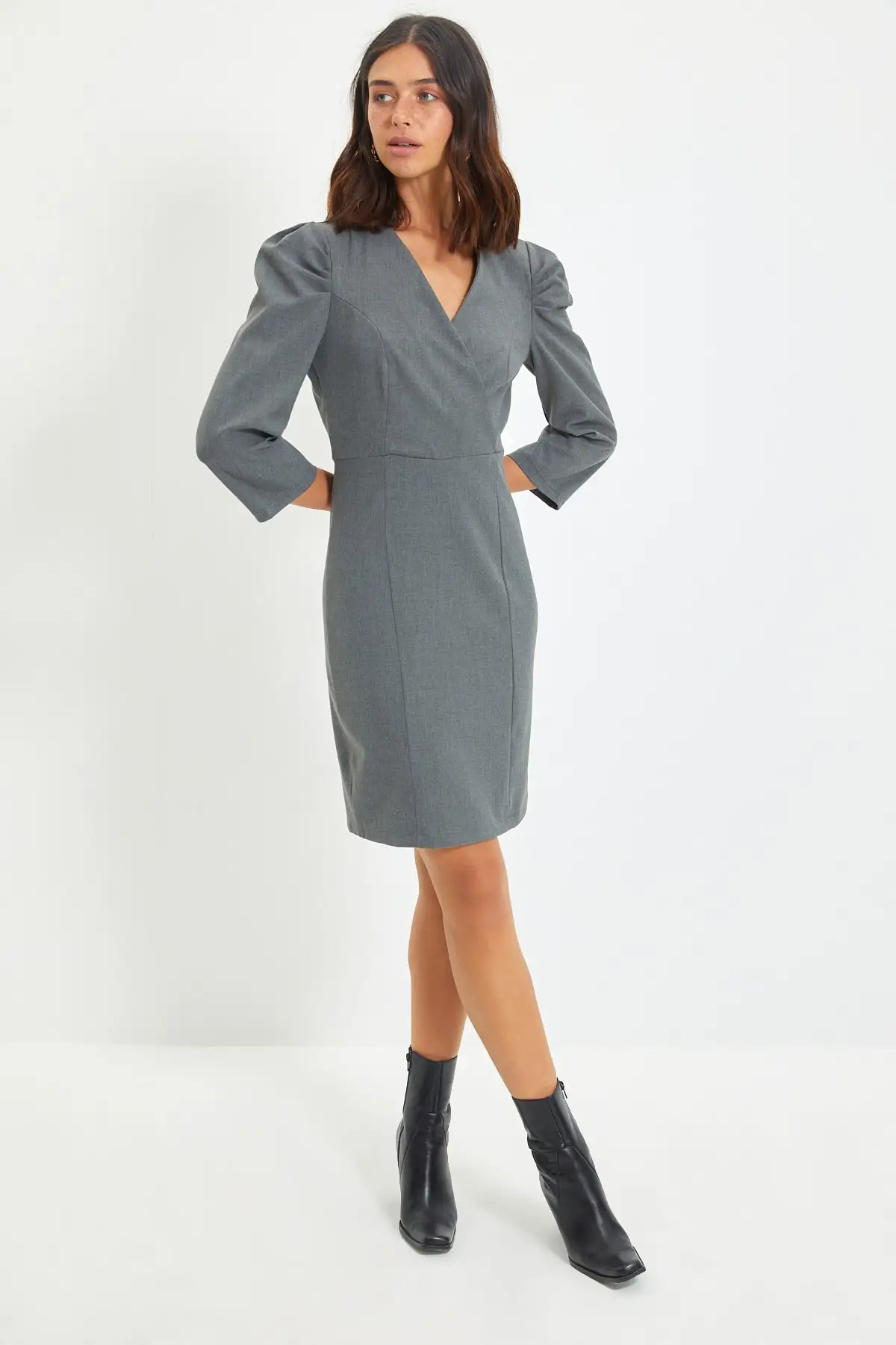 

Trendyol Balloon Sleeve Double Breasted Collar Dress TWOAW22EL0238