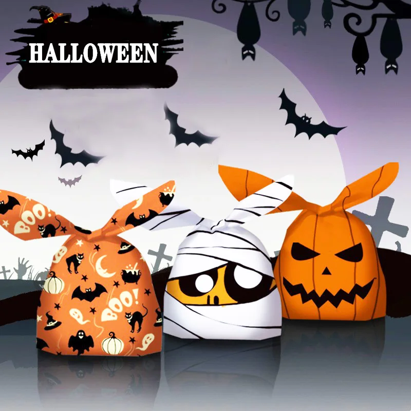 

Happy Halloween Candy Gift Bag Cute Rabbit Ear Handbag Biscuits Snack Baking Packaging Bags Halloween Party Decoration Supplies