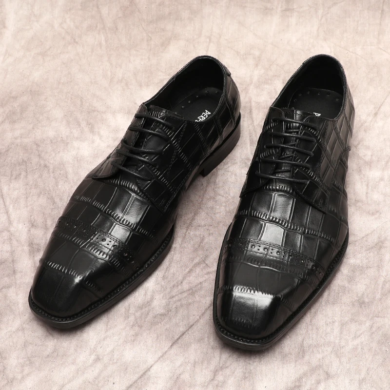 

Туфли-оксфорды мужские классические, Натуральная Воловья кожа, крокодиловый узор, на шнуровке, формальные, квадратный носок, роскошные