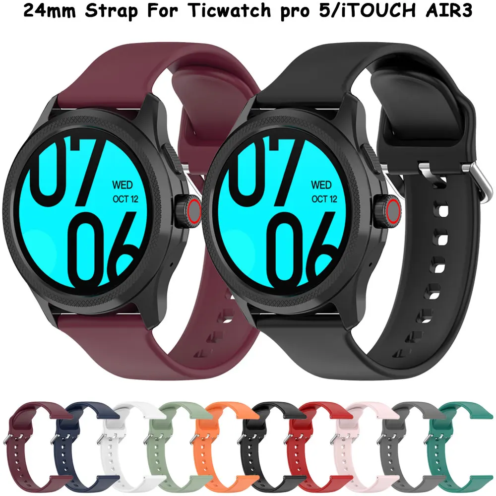 

24mm Silicone Watchband For Ticwatch Pro 5 Wristband Replacement For TicWatch Pro5 iTouch Air 3 Smart Watchband Bracelet Correa