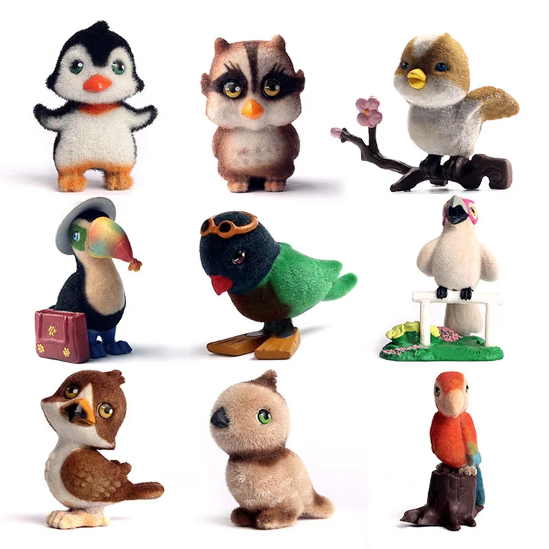 

Model Simulation Cute Animal Flocking Doll Cat Bulldog Spheniscidae Psittaciformes Ornaments Action Figure Model Toy