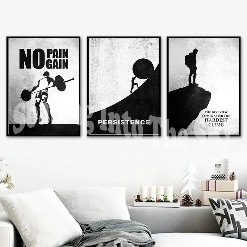Черно-белые мотивационные спортивные постеры с цитатами Картина на холсте