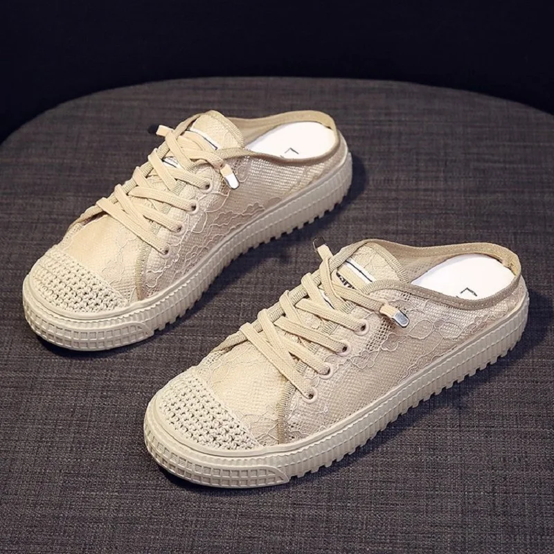 Женские полутапочки Baotou новые корейские туфли на толстой подошве шнуровке