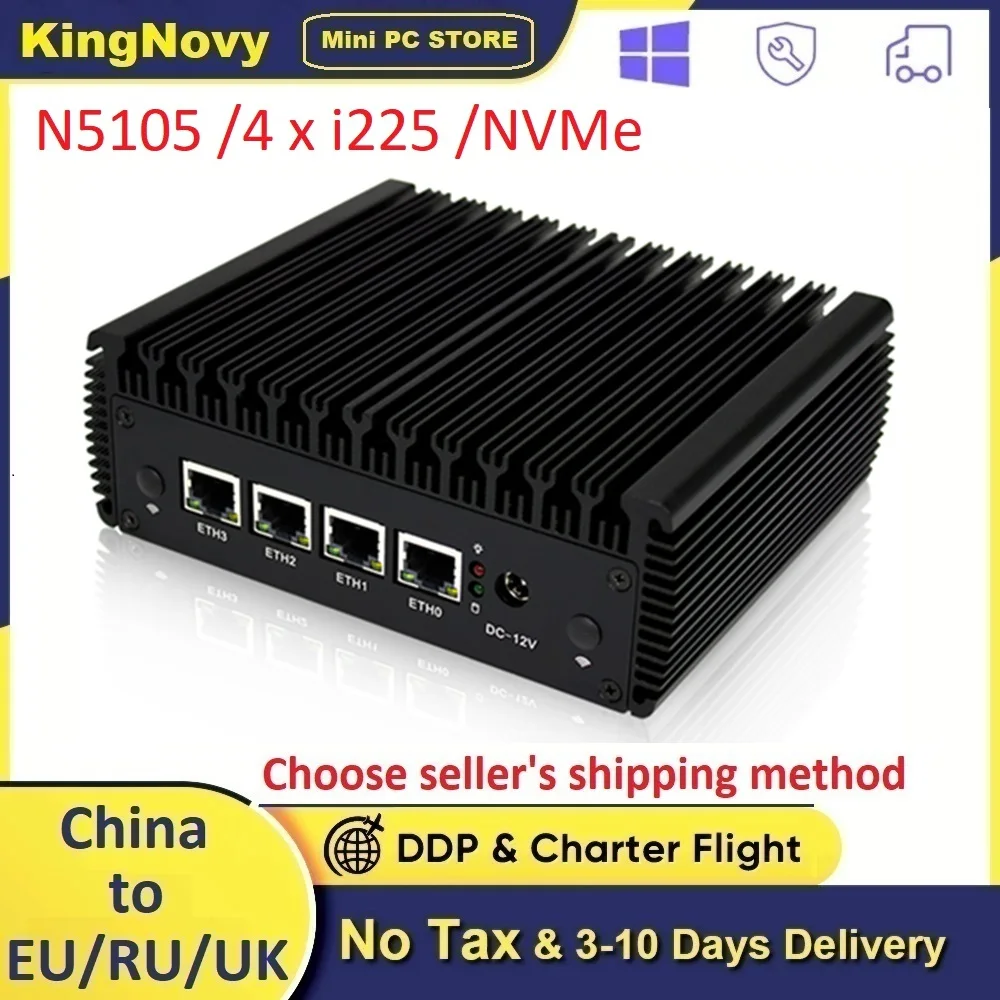 

Fanless Soft Router Celeron N5105 Mini PC Quad Core 4 Intel i225 2.5G LAN 2xDDR4 NVMe HD-MI VGA pfSense Firewall Appliance ESXi