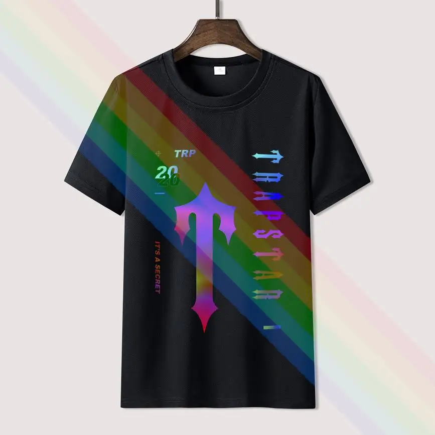 

2022 Trapstar London Logo Retro Casual T Shirt Men's Summer Black 100% Cotton Short Sleeves O-Neck Tee Shirts Tops Tee Unisex
