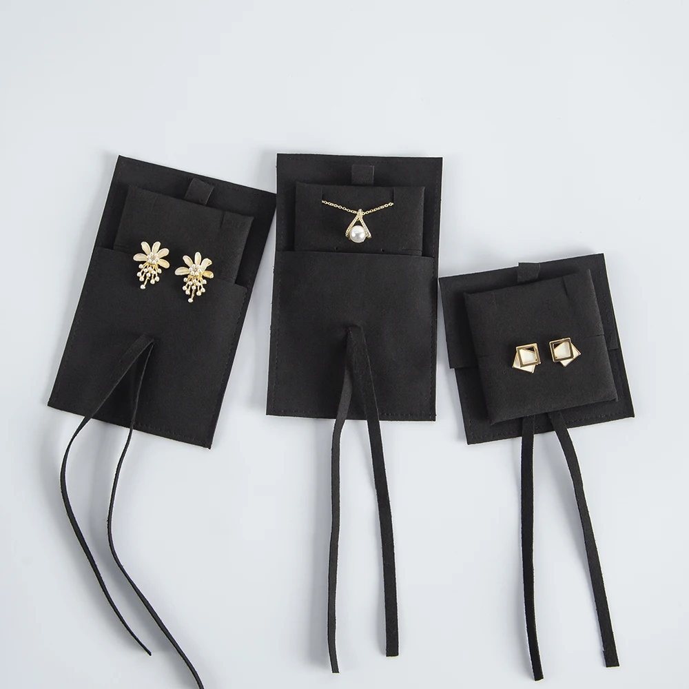 Small Microfiber Jewelry Pouch Logo Embossed Envelope Gift Packaging Storage Bags Bijou Earrings Pouch Luxury With Insert Card