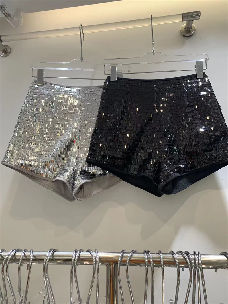 LXUNYI Sexy Sequins Shorts Women Summer Shiny Sparkling High Waist Skiiny Bodycon Party Club Festival Raves Pole Dance Shorts