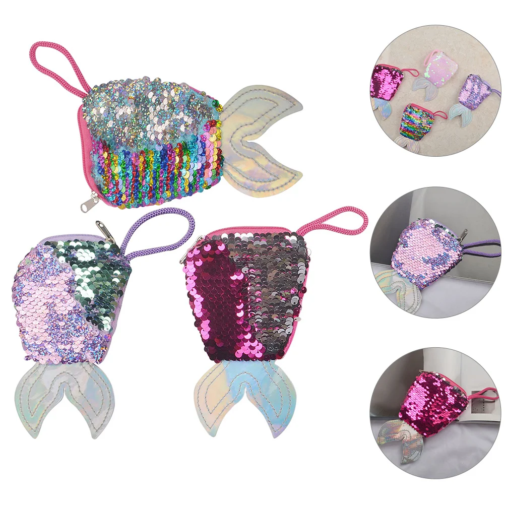 

3Pcs Mermaid Tail Purse Wallets Glitter Mermaid Tail Girls Mermaid Party Favors