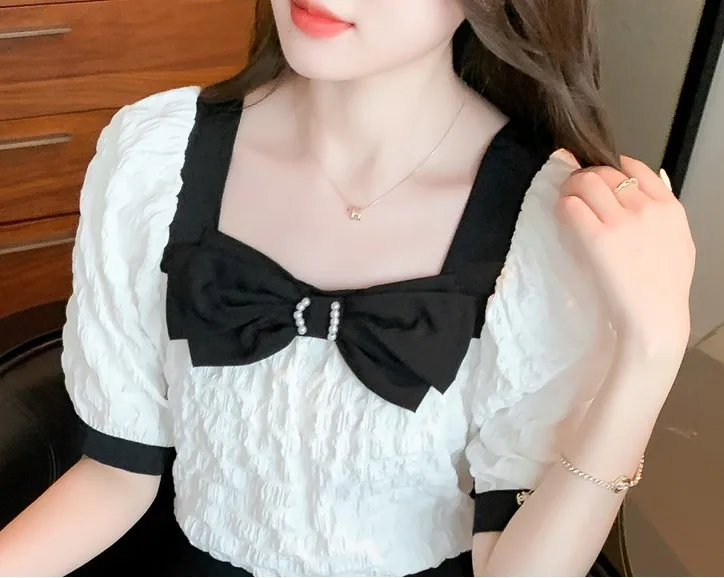 Модная Милая женская блузка с бантом новинка 2022 корейские повседневные