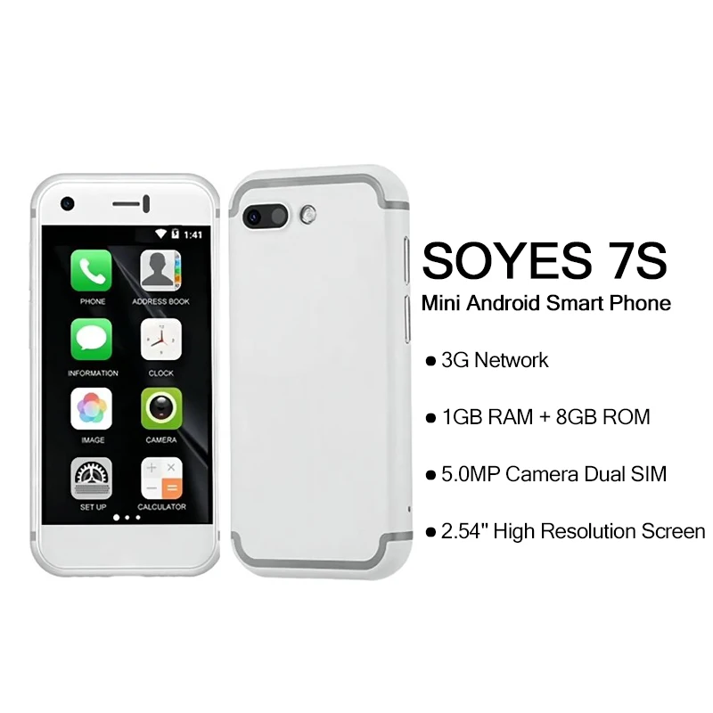 Original New Version SOYES 7S Mini Android Smart Cellphone High Resolution Screen Quan Core 1GB RAM 8GB ROM 5.0MP Dual SIM Phone