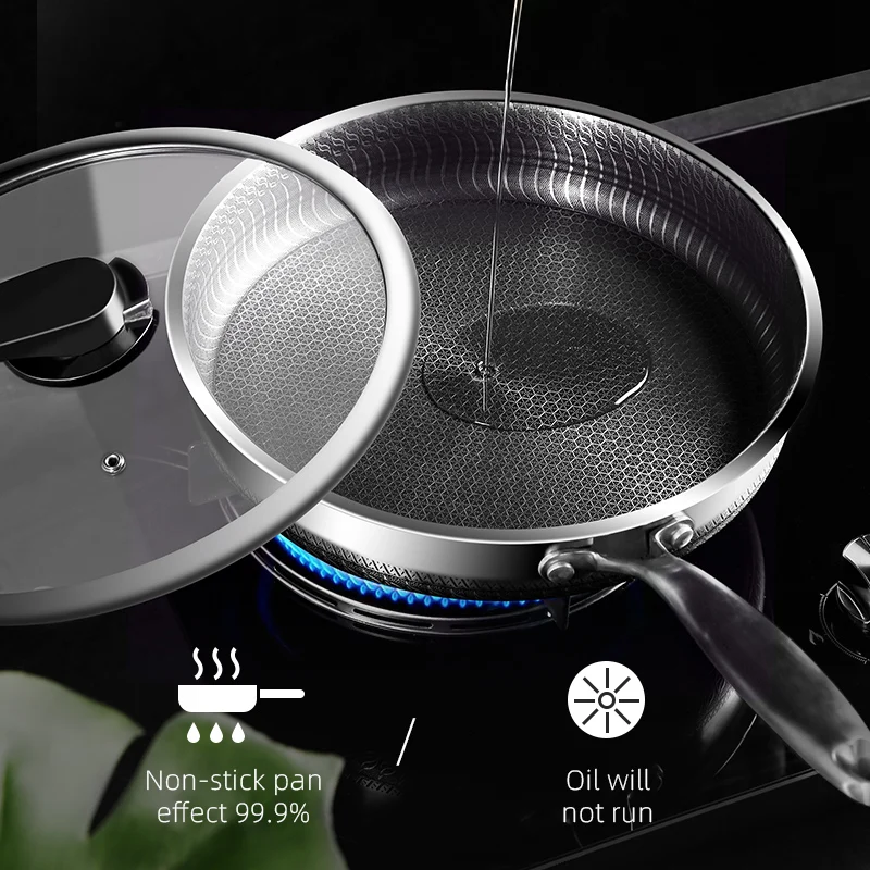 

316/304 Stainless Steel Frying Pan High Quality Pan Fried Steak Non Stick Pan General Purpose Induction Cooker Honeycomb Wok