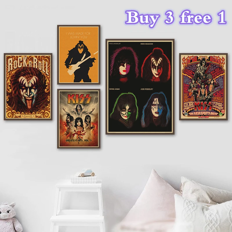 Поцелуй Band винтажный постер американская рок музыкальная группа ретро крафт