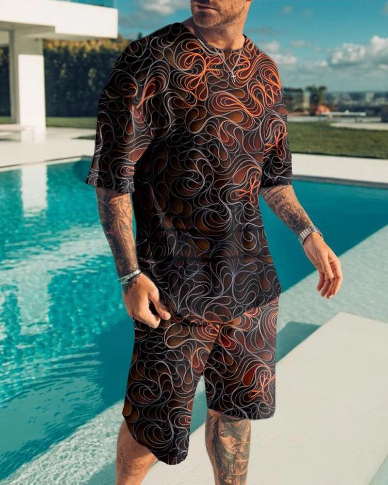 

3D Printed Casual O-Collar Tracksuit Summer Men's T-shirt Suit Short Sleeve Shorts Breathable Loose Street Men's Clothing Two
