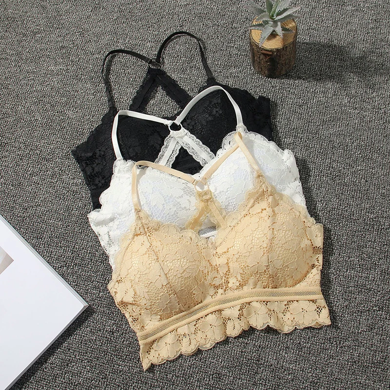 

40-70KG Women Solid Color Back Bras Sexy Lace Large Size Thin Gathered Intimate Traceless Anti Sagging Wireless Anti-glare Sling