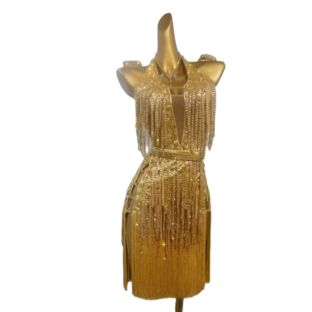 Одежда для латинских танцев женское высококачественное платье со стразами на