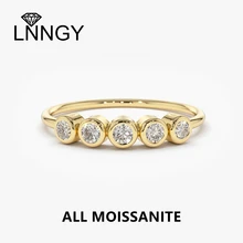 Lnngy Original 925 Sterling Silver Wedding Bands for Women Girls D Grade Round Bezel 3MM Moissanite Rings Delicate Daily Jewelry