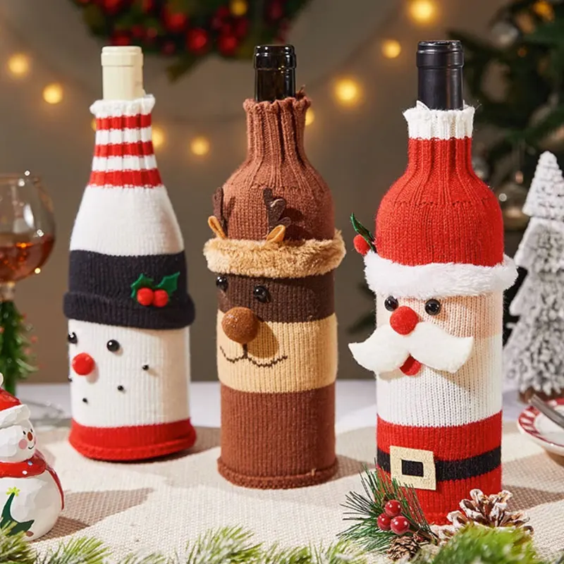 

Creative Christmas Wine Bottle Cover Merry Christmas Decor for Home Christmas Snowman Table Decor Xmas Gift Happy New Year