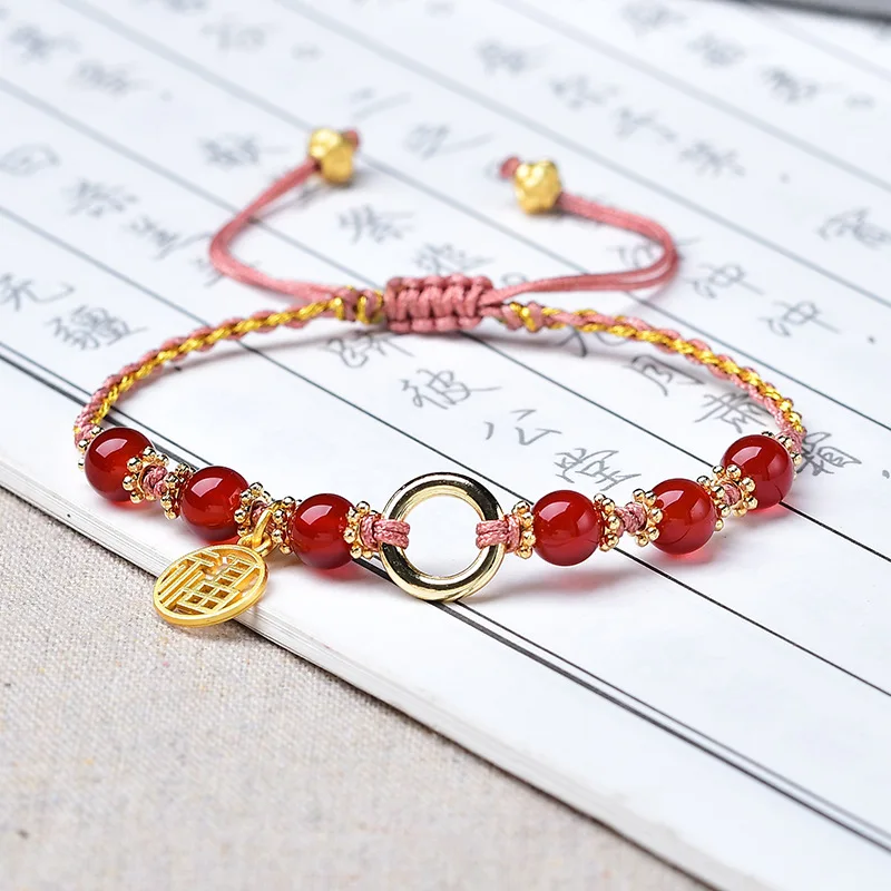 

Circle the Happiness Onyx Bracelet Women Stone Beads Lucky Charm Bracelet Pink Rope Knotted Jewelry Accessorie Gift DropShipping