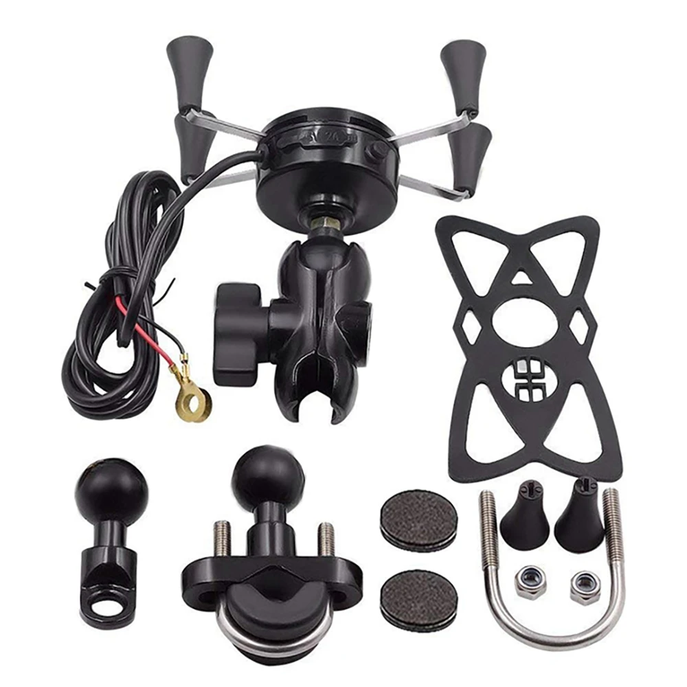 

Крепление X-Grip для телефона на мотоцикл с U-образным болтом на руль и средней рукояткой с USB-зарядкой для мотоцикла, вездехода/мотовездехода