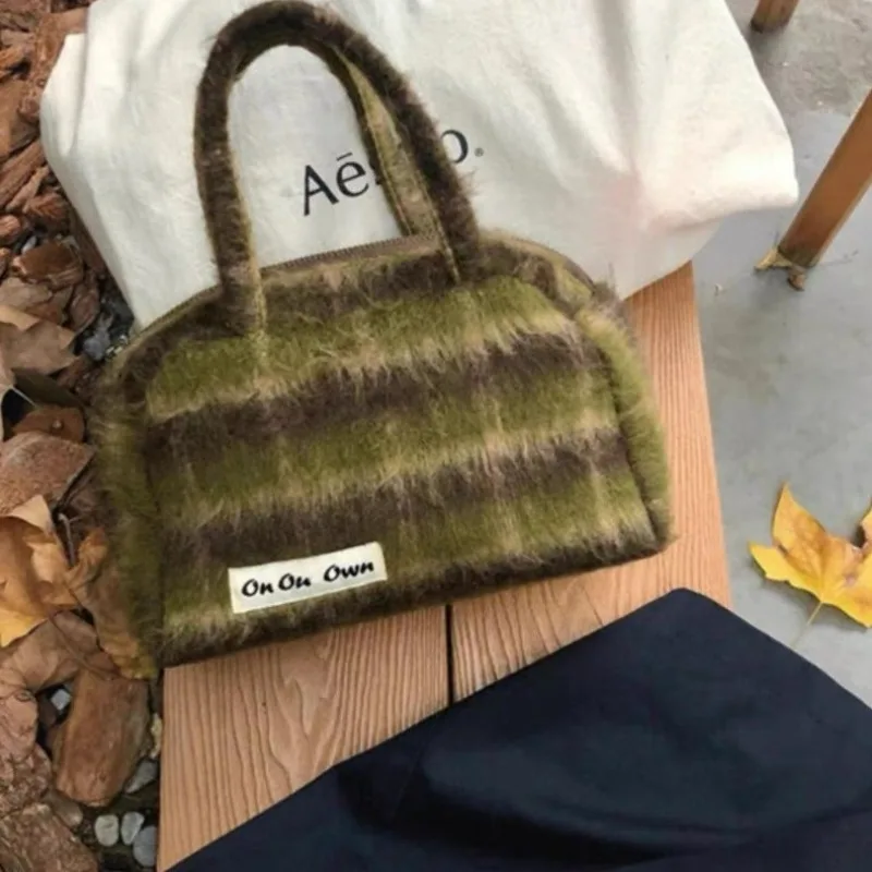 

MBTI Vintage Green Womens Handbag New Fashion Plaid Casual Small Boston Bag Harajuku Style Luxury Designer Female Top-handle Bag