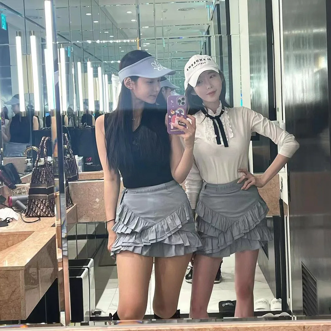new spring ST golf skirt for women ribbon double slit skirt with short pants inside golf tennis sports casual skirt golf bottom