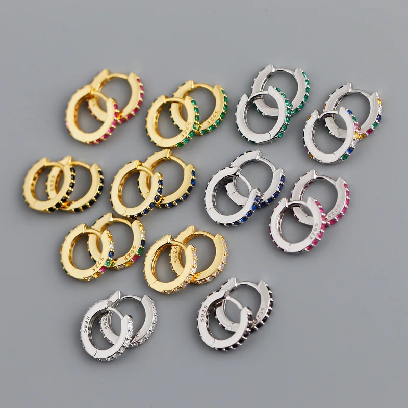 

Chenfengfumeng S925 Sterling Silver Classic Round Silver Authentic Colorful Zircon Hoop Earrings For Women Fashion Jewelry
