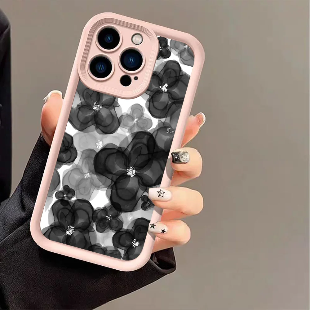 Силиконовый чехол с черным цветком для OPPO A80 A60 A79 A59 A18 A38 A58 A78 A98 A95 A57S A56S A3 Pro A3X A17X A16