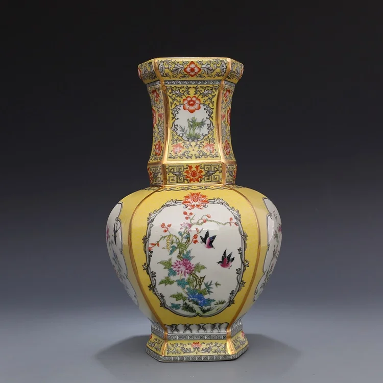 

Qianlong's эмаль, цвет, золото, цветы и птицы, шесть квадратных плоских ВАЗ, античный фарфор, античный фарфор коллекц