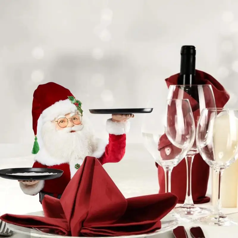 

New Xmas Santa Snack Plate Snowman Snack Tray With 3 Trays Resin Decoration Snack Tray New Year Desktop Table Decoration